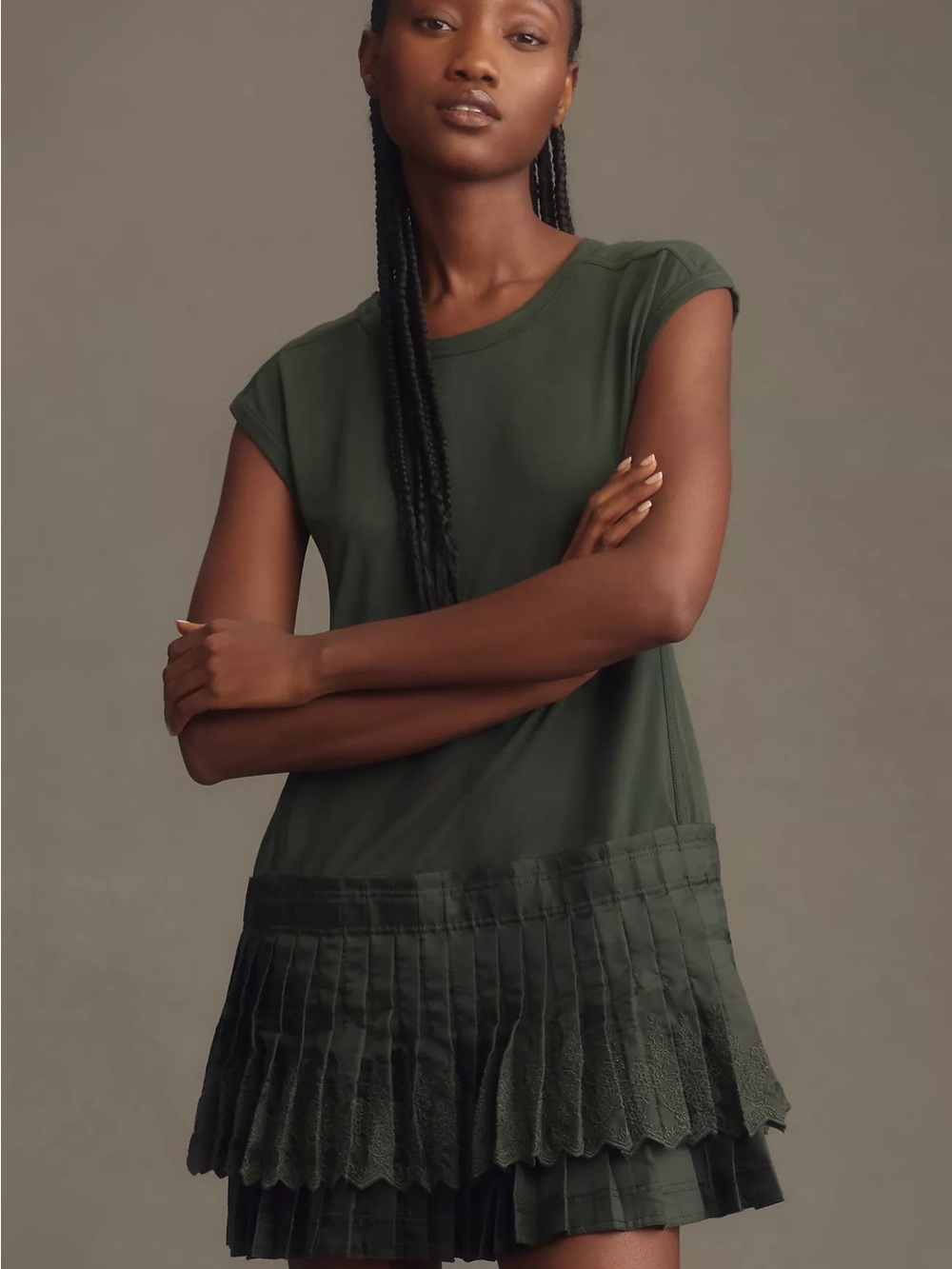 Anthropologie Daily Practice Green Solid Set Mini Dress
